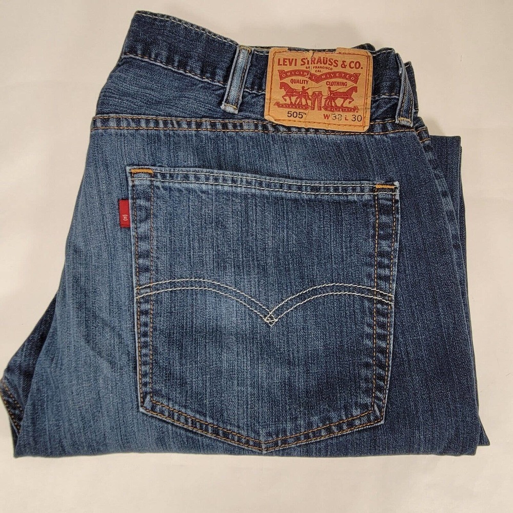 LEVIS 505 Jeans Blue Straight Leg Denim W38 L30 Mens - Picture 7 of 7